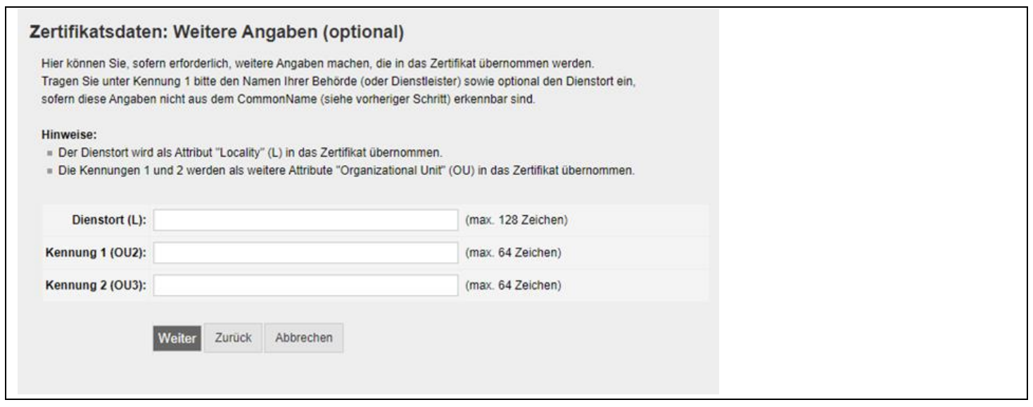 Zertifikatsdaten: Weitere Angaben