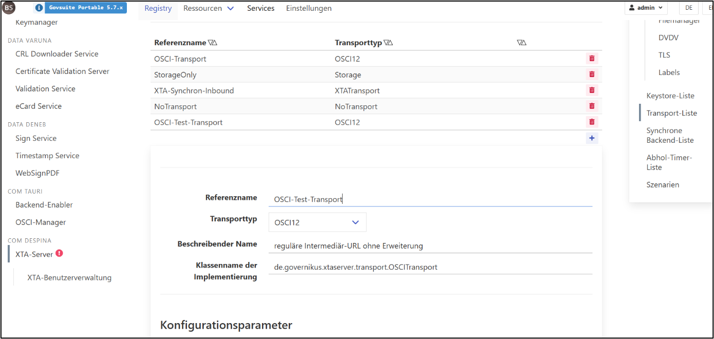 Anlage der Transportreferenz