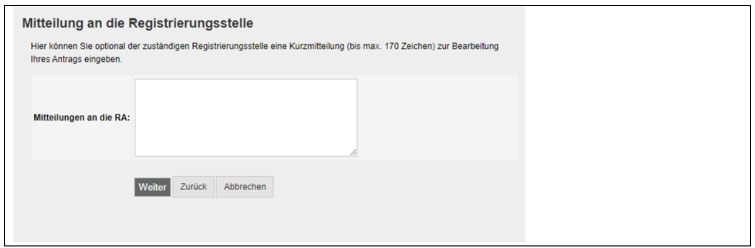 Mitteilung an die Registrierungsstelle