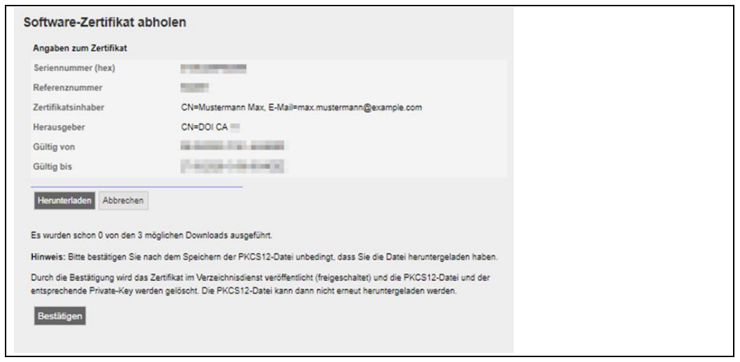 Software-Zertfikat abholen mit Daten