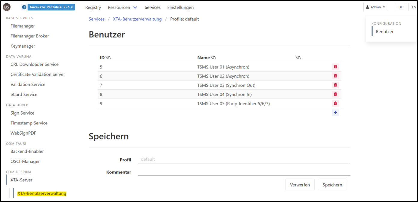 XTA-Benutzerverwaltung
