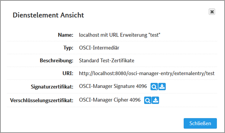 Dienstelement-Ansicht