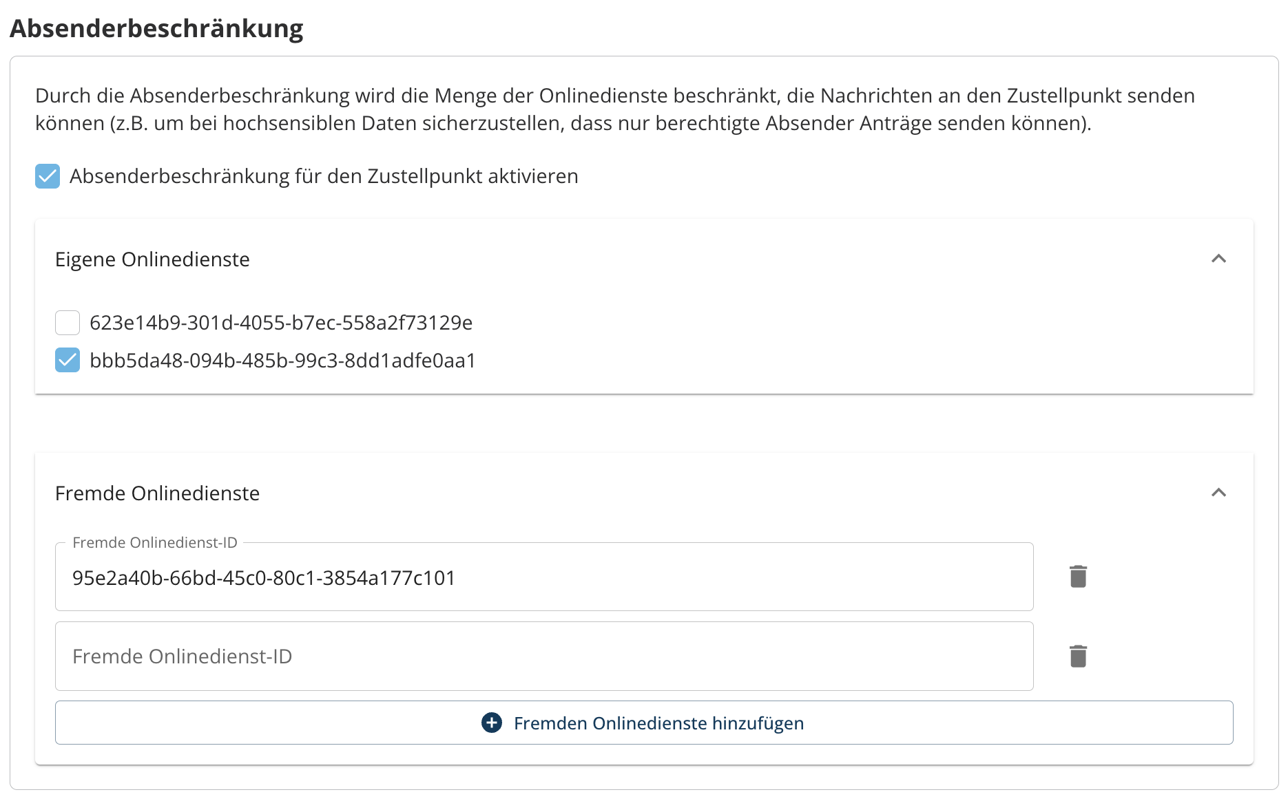 Beispiele für Absenderbeschränkungen