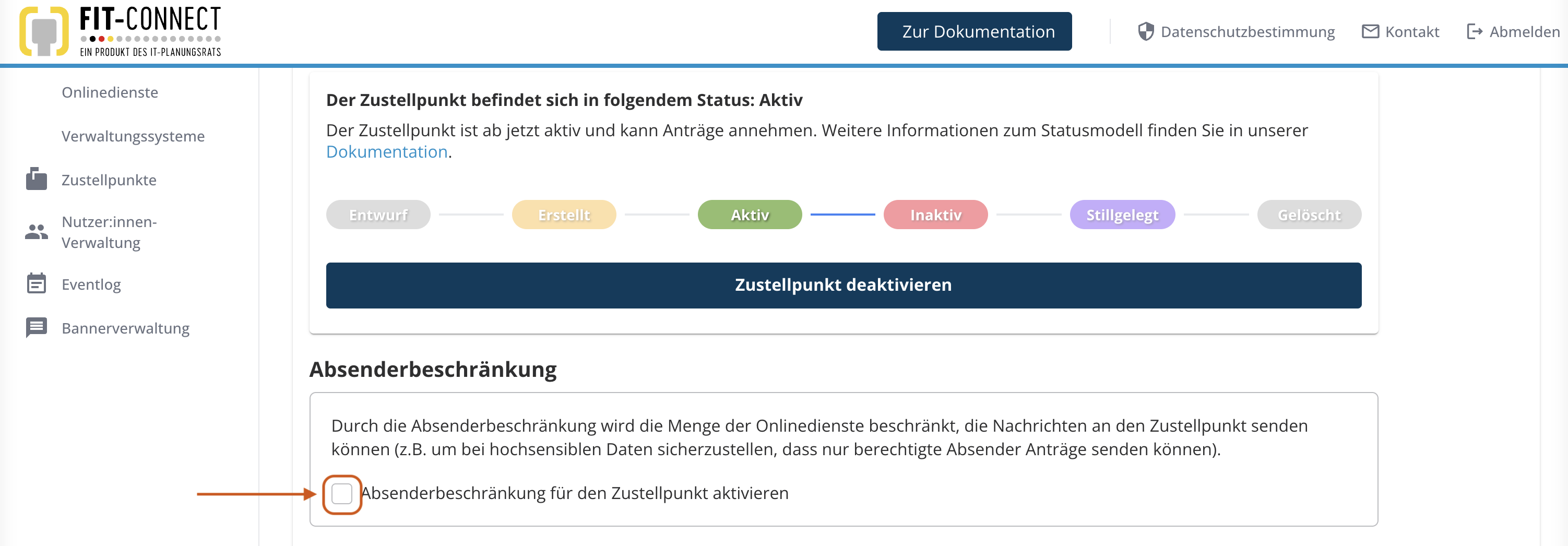 Absenderbeschränkungen aktivieren