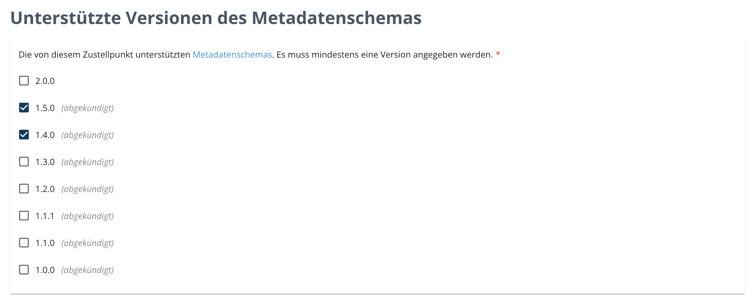 Versionen des Metadatenschemas