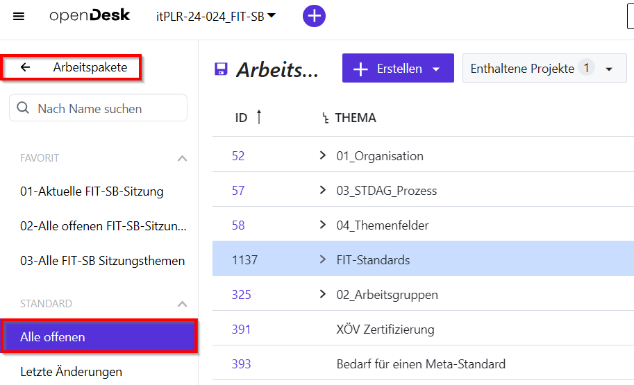 Arbeitspaket Auswahl