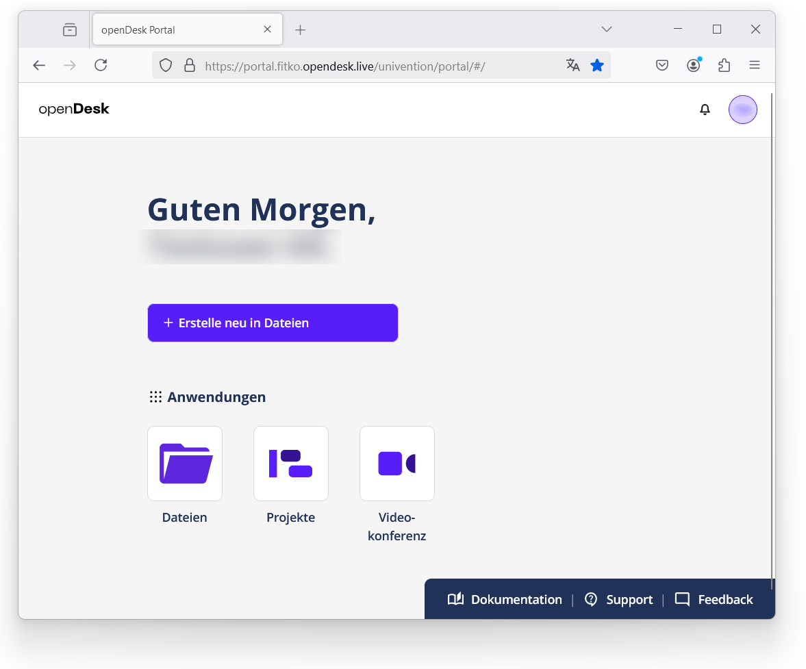 Die openDesk Arbeitsoberfläche