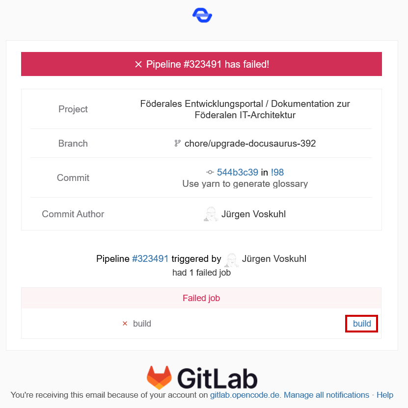 Inhalt der E-Mail bei fehlgeschlagenem Gitlab Job