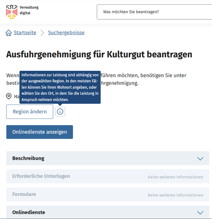 Beispielhafte Darstellung IM Bundesportal